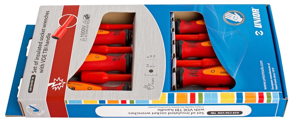 UNIOR - SET OF INSULATED SOCKET WRENCHES WITH VDE TBI HANDLE