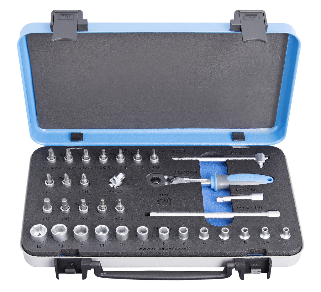 UNIOR - SOCKET SET 1/4" IN METAL BOX