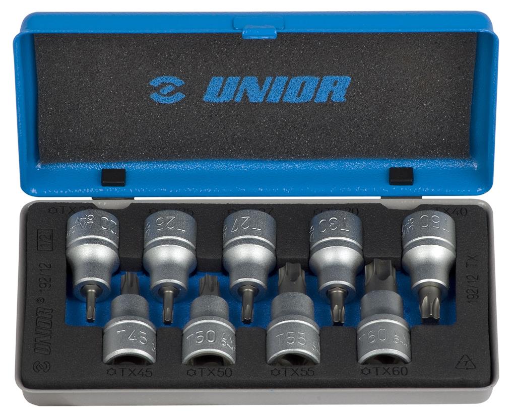 UNIOR - SET OF SCREWDRIVER SOCKETS WITH TX PROFILE 1/2" IN METAL BOX