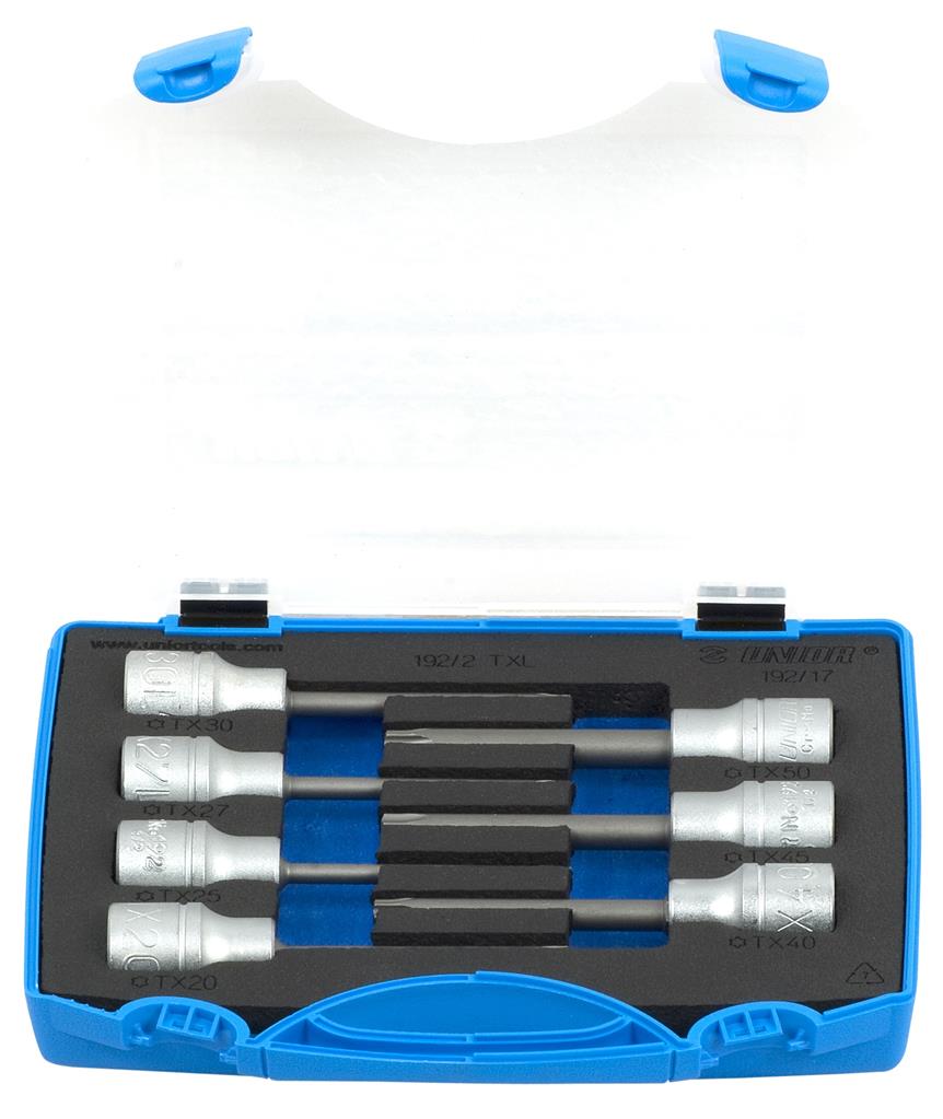 UNIOR - SET OF LONG SCREWDRIVER SOCKET WITH TX PROFILE 1/2" IN PLASTIC BOX