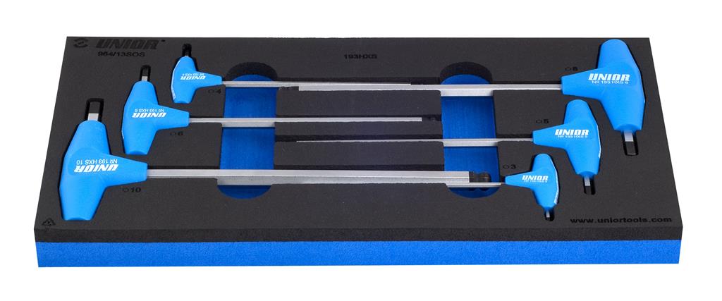 UNIOR - SET OF BALL-END HEXAGONAL SCREWDRIVERS WITH T HANDLE IN SOS TOOL TRAY