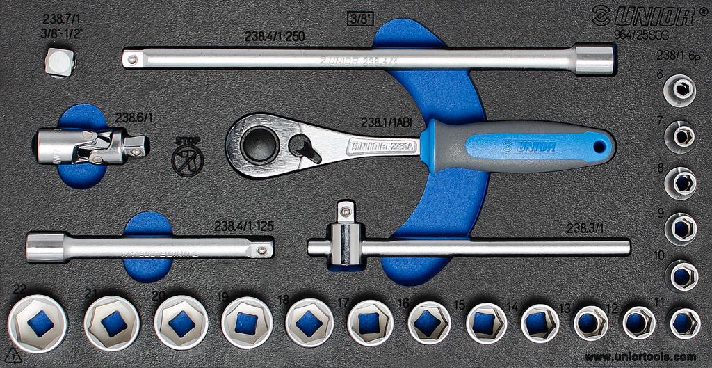UNIOR - SET OF SOCKETS 3/8" IN SOS TOOL TRAY