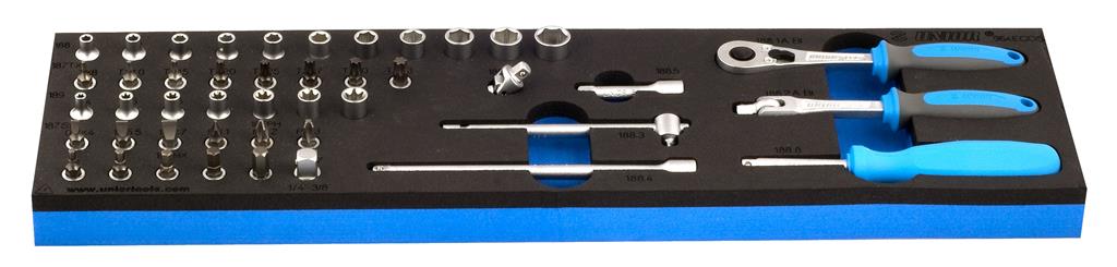UNIOR - SET OF 1/4" SOCKET WRENCHES WITH ACCESSORIES IN SOS TOOL TRAY