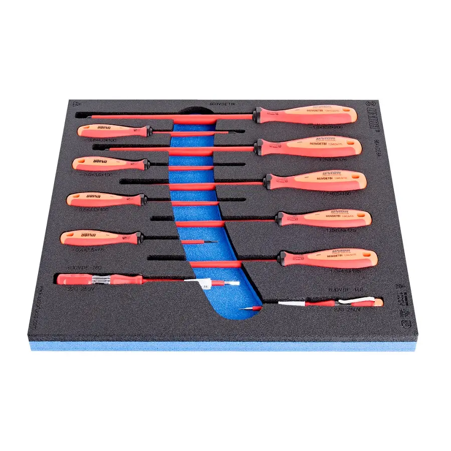 UNIOR - SET OF INSULATED FLAT SCREWDRIVER VDETBI IN SOS TOOL TRAY