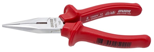 [13.506.1VDE.160] UNIOR - LONG NOSE PLIERS WITH SIDE CUTTER