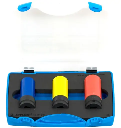 [13.231.4PPB.17.21] UNIOR - SET OF 1/2" IMPACT SOCKETS FOR ALLOY WHEELS IN PLASTIC BOX