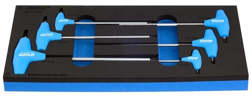 [13.964.14.SOS] UNIOR - SET OF SCREWDRIVER WITH TX PROFILE AND T HANDLE IN SOS TOOL TRAY